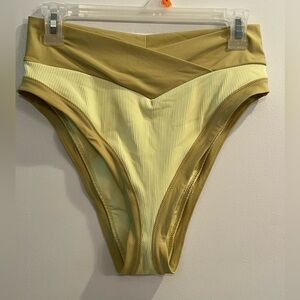 Aerie Retro Yellow Green High Cut Cheeky Swim Bikini Bottoms Large, new!